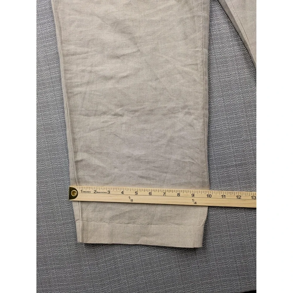 Eileen Fisher Pants Womens M Beige Linen Ankle Elastic Waist Pockets Relaxed Fit